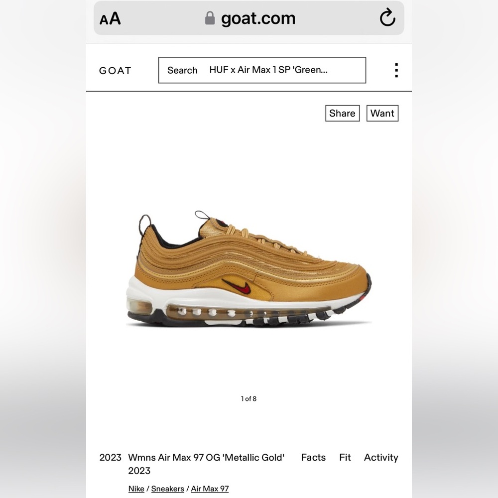Nike Women’s Air Max 97 OG 'Metallic Gold'
2023   885691-700